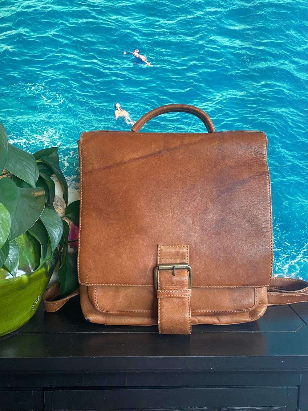 Rare Vintage Frye Cognac Brown Full Grain Leather Convertible Briefcase/Backpack